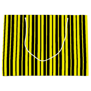 Yellow Black Vertical Stripes Pattern Large Gift Bag