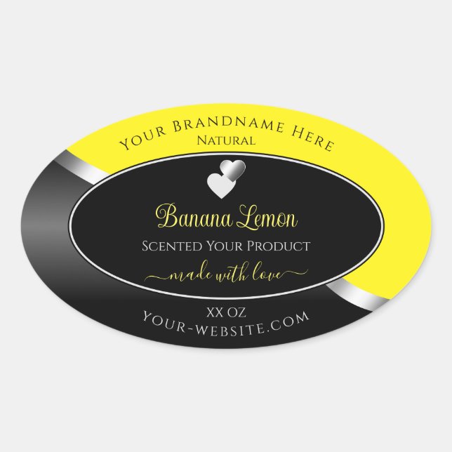 Yellow Black Wavy Silver Cute Hearts Product Label (Front)