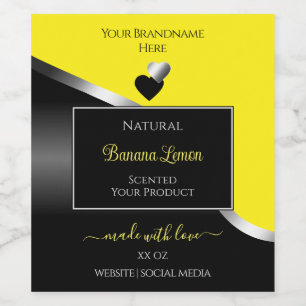 Yellow Black Wavy Silver Cute Hearts Product Label
