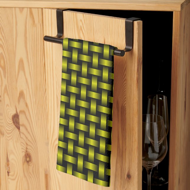Yellow Black Weave Pattern Kitchen Towel (Thirds Fold)