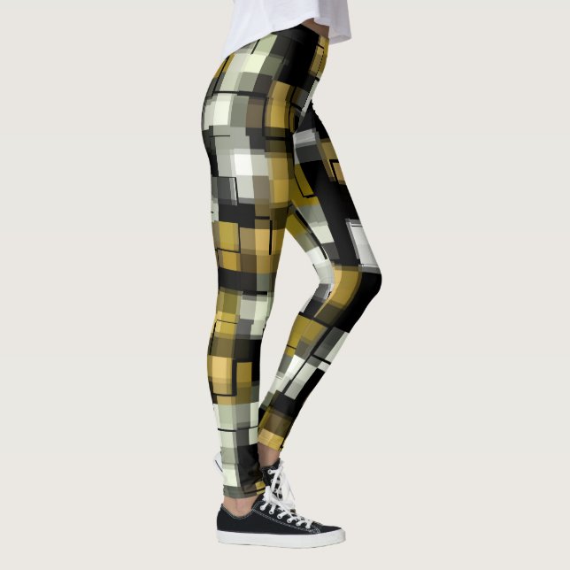 Yellow Black White Abstract Pattern Leggings (Right)