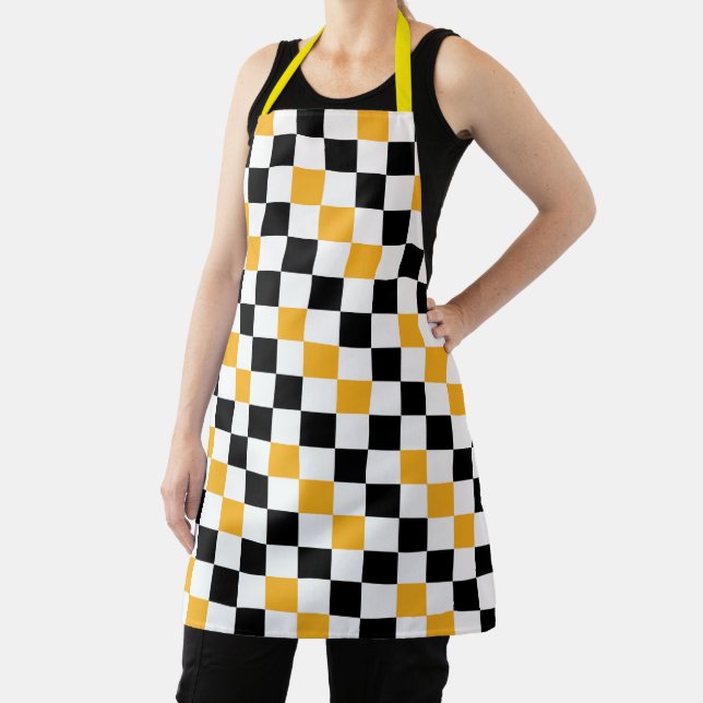 Yellow Black White Checkered Pattern Design  Apron (Insitu)