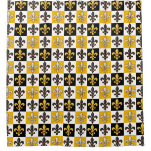 Yellow Black White Chequered Fleur-de-lis Design