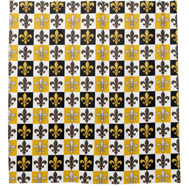 Yellow Black White Chequered Fleur-de-lis Design  (Front)