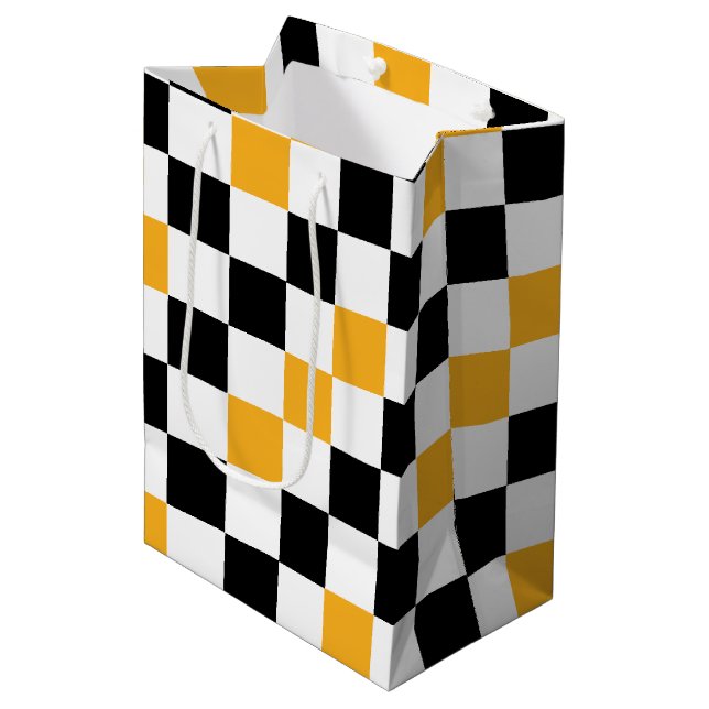 Yellow Black White Chequered Pattern Design  Medium Gift Bag (Front Angled)
