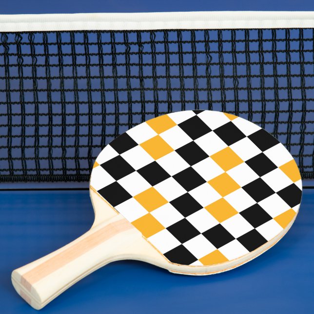 Yellow Black White Chequered Pattern Design  Ping Pong Paddle (Insitu)