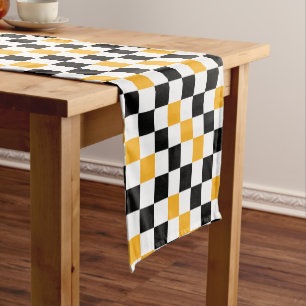 Yellow Black White Chequered Pattern Design  Short Table Runner