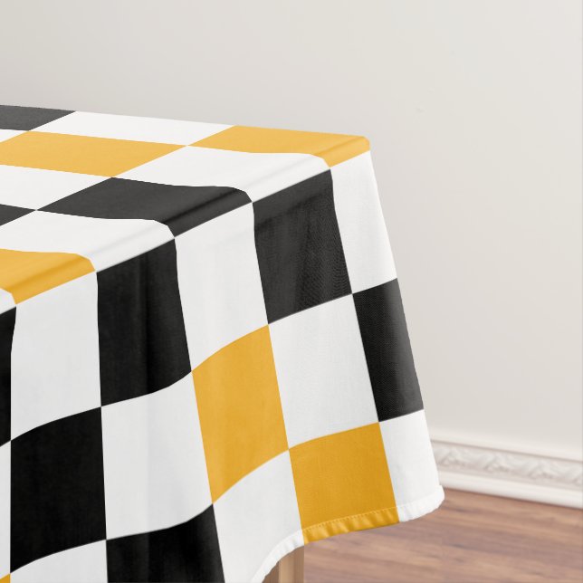 Yellow Black White Chequered Pattern Design  Tablecloth (In Situ)
