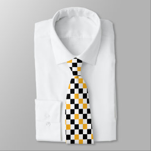 Yellow Black White Chequered Pattern Design Tie