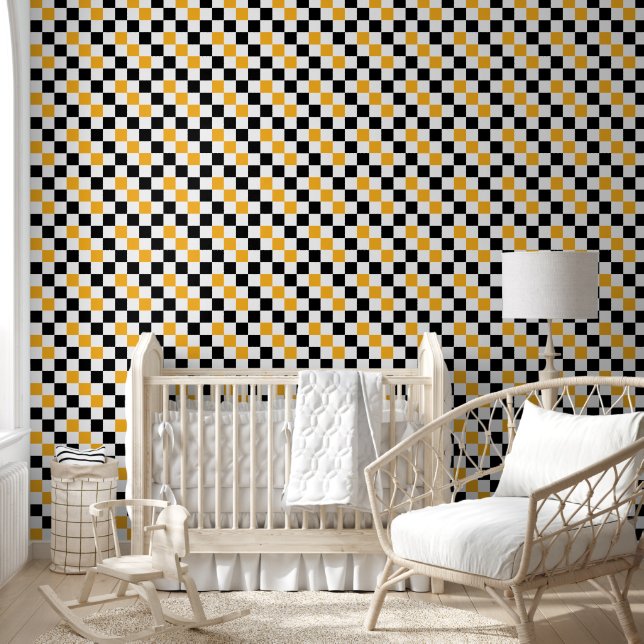 Yellow Black White Chequered Pattern Design  Wallpaper (Kids)
