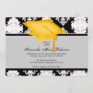 Yellow, Black, White, Custom Graduation Invitation