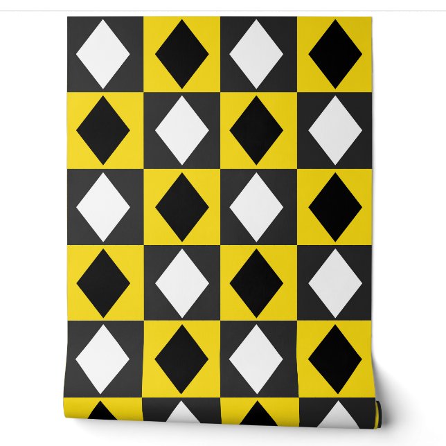 Yellow Black White Diamond Rhombus Shape Wallpaper (Unrolling)