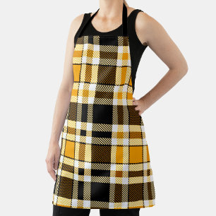 Yellow Black White Flannel Tartan Pattern Design Apron