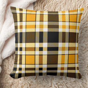 Yellow Black White Flannel Tartan Pattern Design Throw Pillow