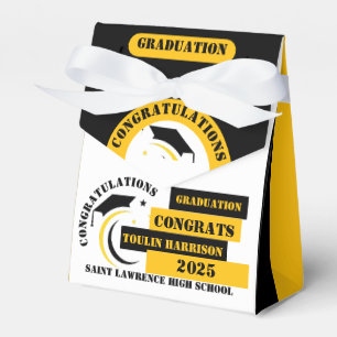 Yellow Black White Graduation 2025 Custom Party Favor Box
