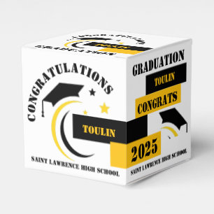 Yellow Black White Graduation 2025 Custom Party   Favor Box