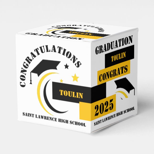 Yellow Black White Graduation 2025 Custom Party   Favor Box (Front Side)