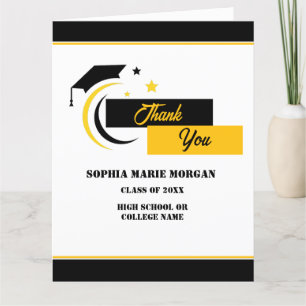 Yellow Black White Graduation  Classic Thank You Card