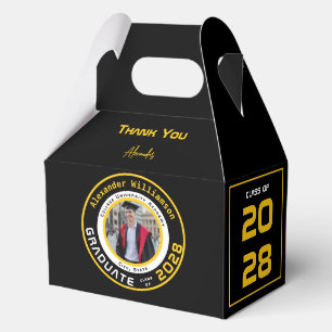 Yellow Black White Graduation Photo Thank You Favor Box
