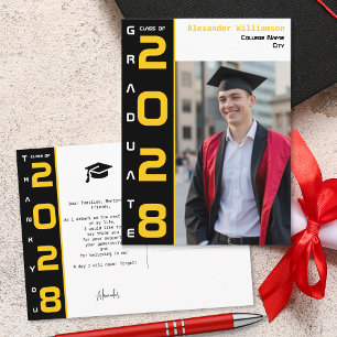 Yellow Black White Graduation Photo Thank You Postcard