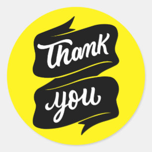 Yellow & Black White Minimalist Thank You Sticker