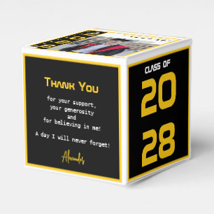 Yellow Black White Modern Graduation Photo Party Favor Box