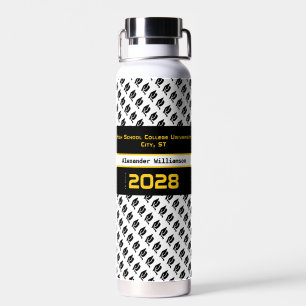 Yellow Black White Modern Graduation Water Bottle
