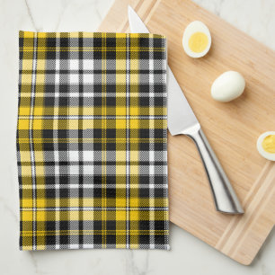 Yellow Black White Plaid Tartan Pattern Design  Kitchen Towel