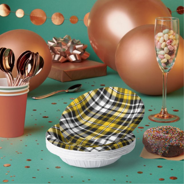 Yellow Black White Plaid Tartan Pattern Design  Paper Plate (Multi)
