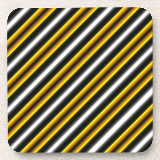 Yellow Black White Rainbow Stripes Coaster (Front)