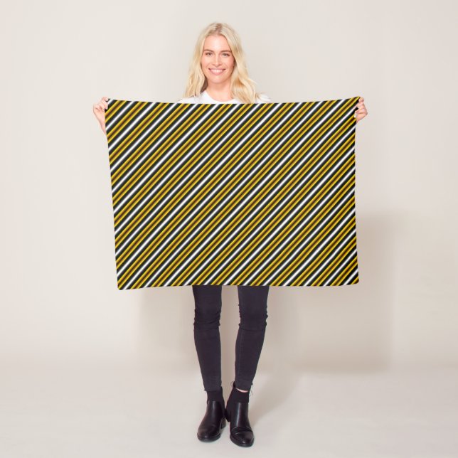 Yellow Black White Rainbow Stripes Fleece Blanket (In Situ)