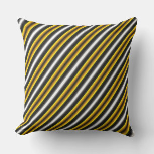 Yellow Black White Rainbow Stripes Outdoor Pillow