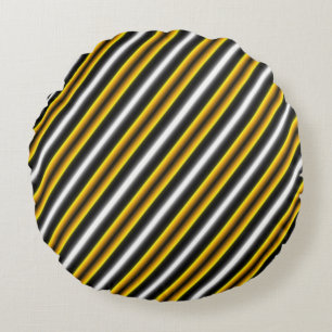 Yellow Black White Rainbow Stripes Round Pillow