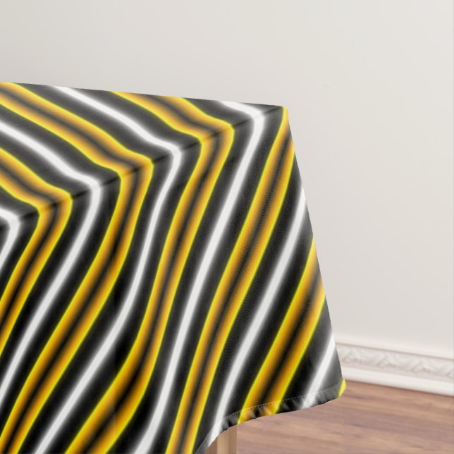 Yellow Black White Rainbow Stripes Tablecloth (In Situ)