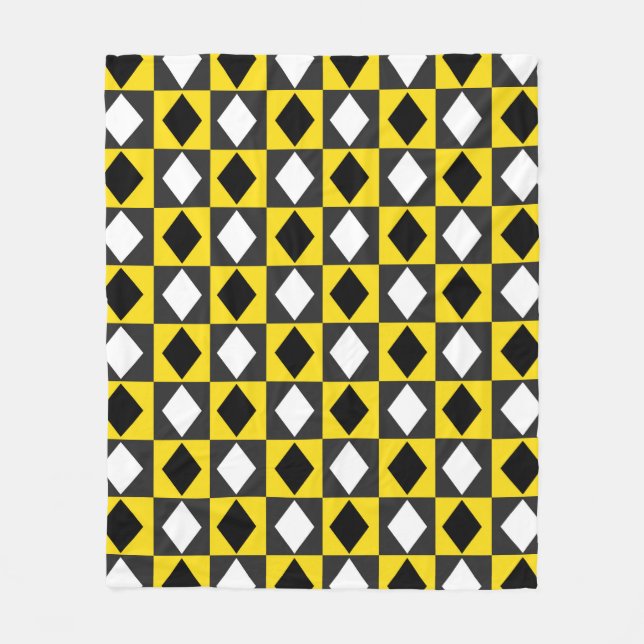 Yellow Black White Rhombus Diamond Shape  Fleece Blanket (Front)