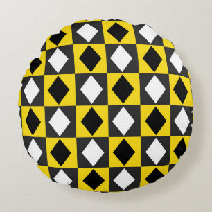 Yellow Black White Rhombus Diamond Shape Round Pillow