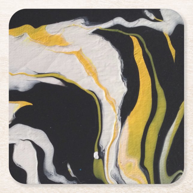 Yellow, Black, White Square Paper Coaster (Front)