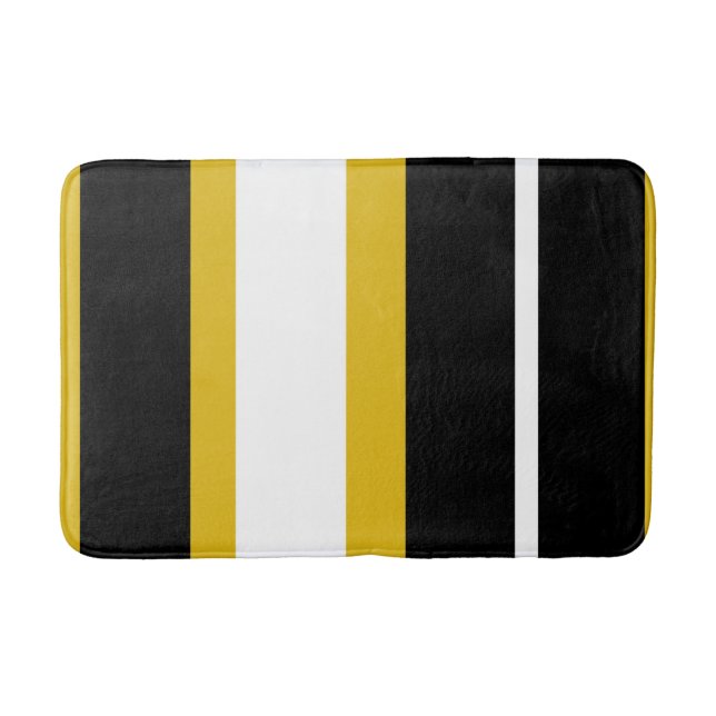 Yellow Black White Stripes Bee Stripe Bath Mat (Front)