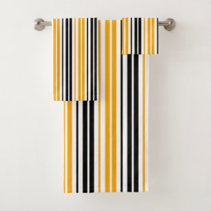 Yellow Black White Stripes Pattern Design Bath Towel Set