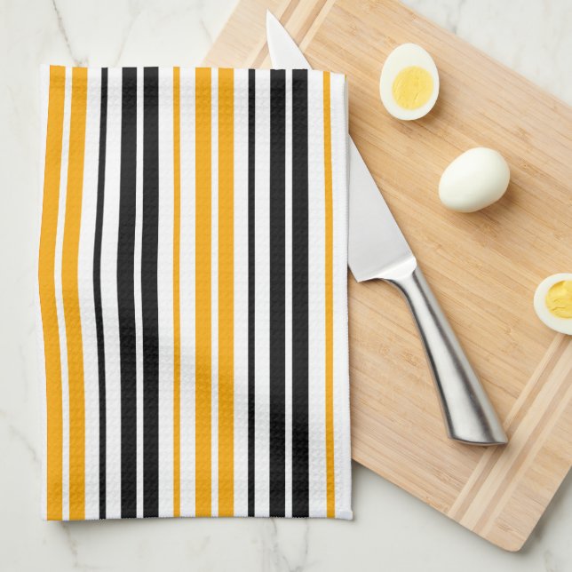 Yellow Black White Stripes Pattern Design  Kitchen Towel (Quarter Fold)