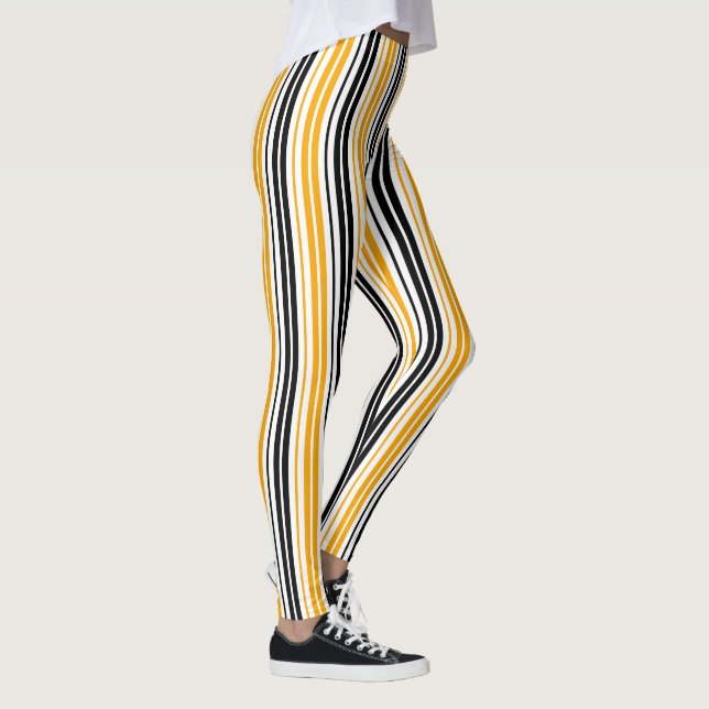Yellow Black White Stripes Pattern Design  Leggings (Right)