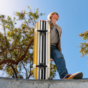 Yellow Black White Stripes Pattern Design Skateboard