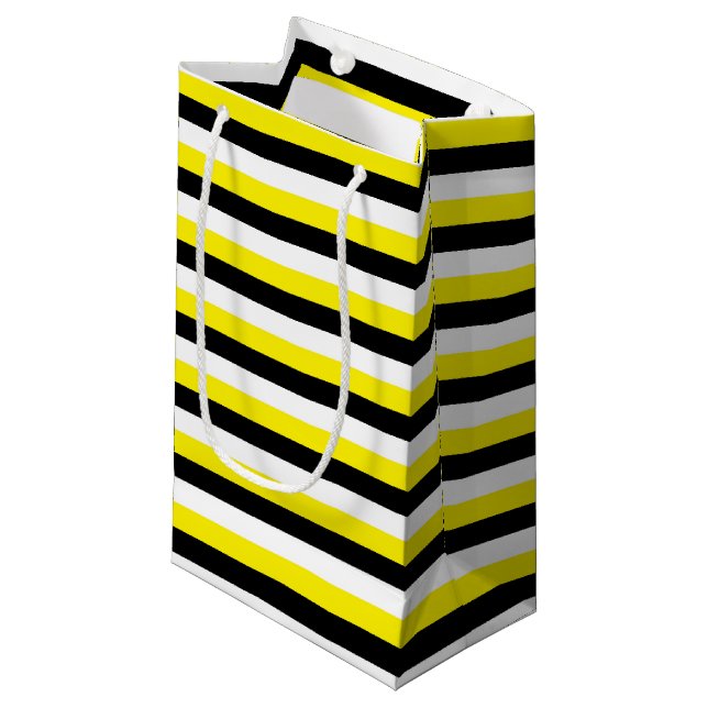 Yellow Black White Stripes Small Gift Bag (Front Angled)