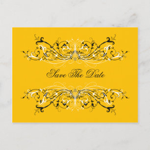 Yellow Black White Swirls Save The Date Announcement Postcard