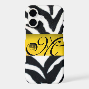 YELLOW BLACK WHITE ZEBRA FUR MONOGRAM,Topaz