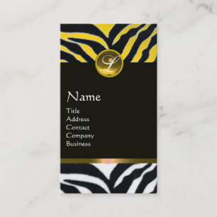 YELLOW BLACK WHITE ZEBRA FUR MONOGRAM,Topaz Business Card
