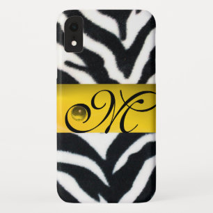 YELLOW BLACK WHITE ZEBRA FUR MONOGRAM,Topaz iPhone XR Case