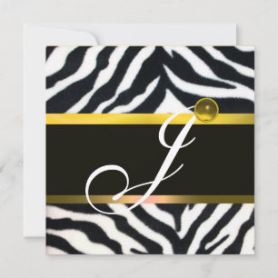 YELLOW BLACK WHITE ZEBRA FUR MONOGRAM,Topaz Invitation