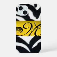 YELLOW BLACK WHITE ZEBRA FUR MONOGRAM,Topaz