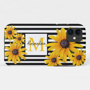 Yellow BlackEyed Susan Photo Monogram Black Stripe iPhone 11 Case